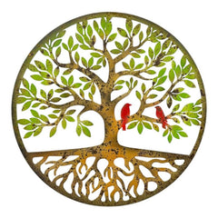 Round Laser Cut Tree of Life w/Roots + Birds 50x0.65x50cm