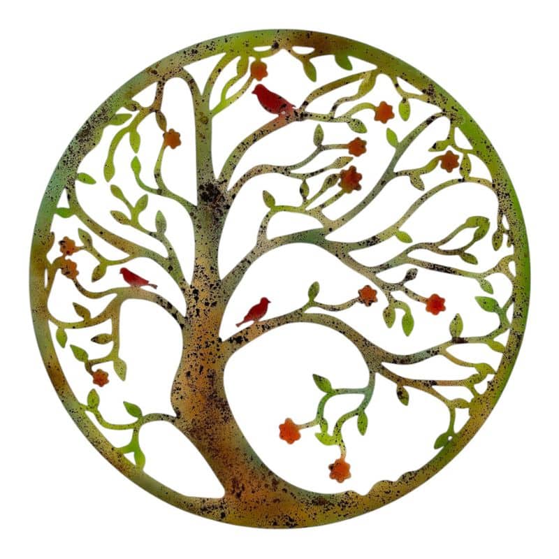 Round Laser Cut Tree of Life w/Red Birds 45x0.65x45cm