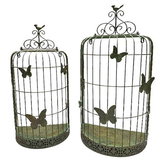 Set/2 Nested 'Butterfly Cages' Wall Planters 36x18x71/30x15x62cm