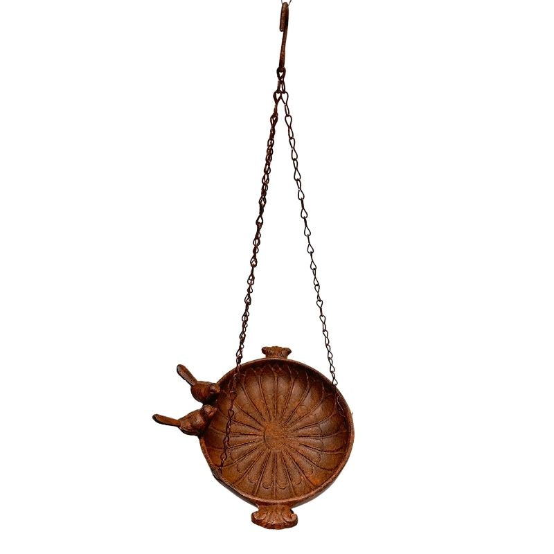 Hanging Cast-Iron Rust Birdfeeder w/2 Birds 25.5x20x41cm
