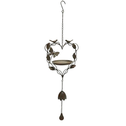 Hanging Heart-Shape-Birdfeeder w/Butterfly + Birds 27x16x87cm