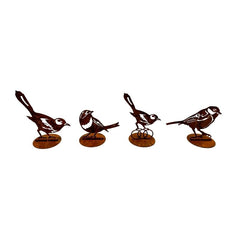 Set/4 Asst Rust Laser Cut Birds on Base 10x19x19cm