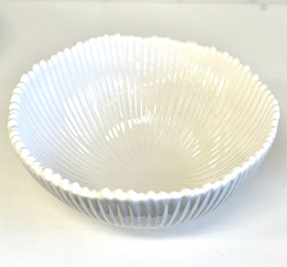 78K - White Ribbed Ceramic Bowl Large 22X20Cm