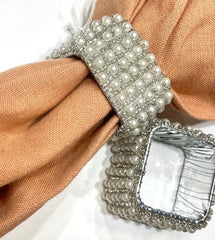 7C Silver Beaded/Pearl Square Napkin Ring - Set 12