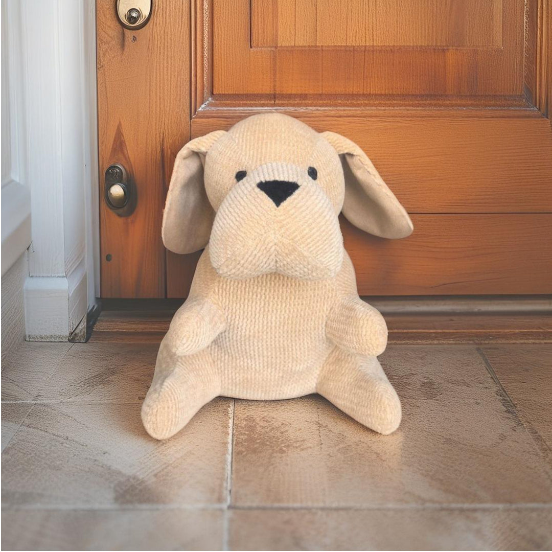 Beige Fabric Sitting Pup Door Stopper