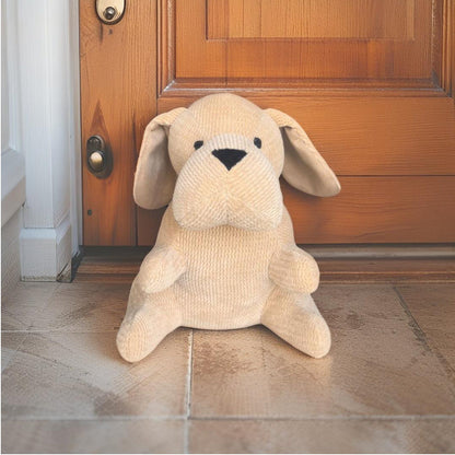 Beige Fabric Sitting Pup Door Stopper