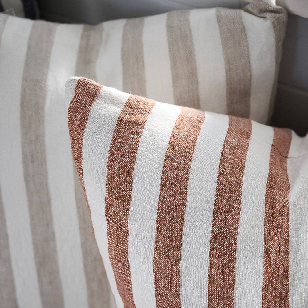 Santi Linen Cushion - White/Nutmeg Stripe