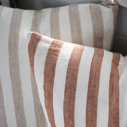 Santi Linen Cushion - White/Nutmeg Stripe