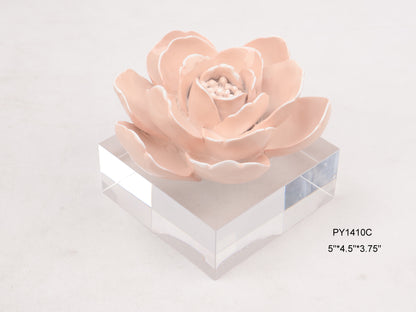 86A Resin Floral W/ Acrylic Base : Pink Camelia