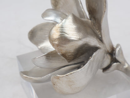 86B Resin Floral W/ Acrylic Base : Silver Magnolia