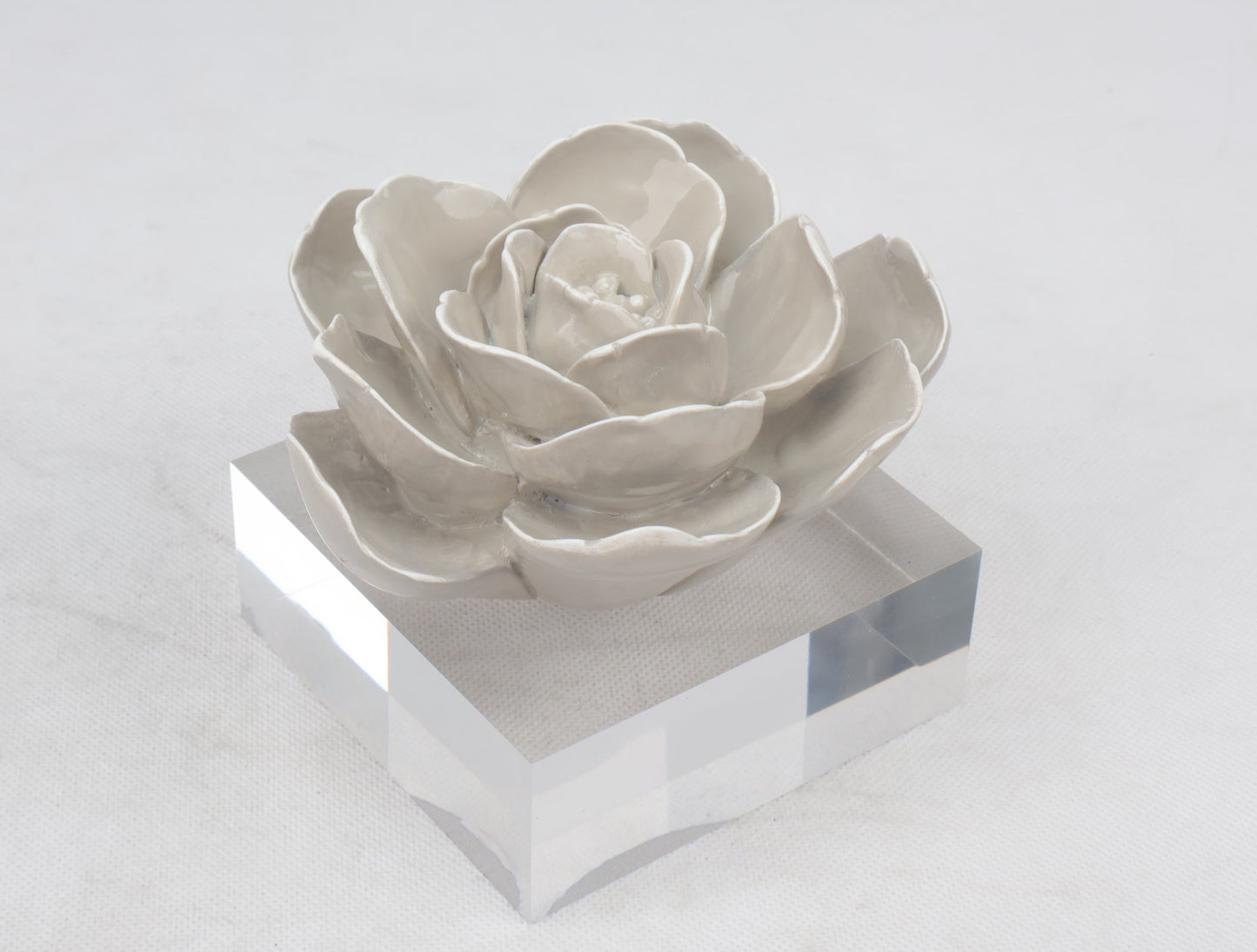 86 Resin Floral W/ Acrylic Base : Grey Camelia