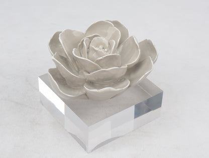 86 Resin Floral W/ Acrylic Base : Grey Camelia