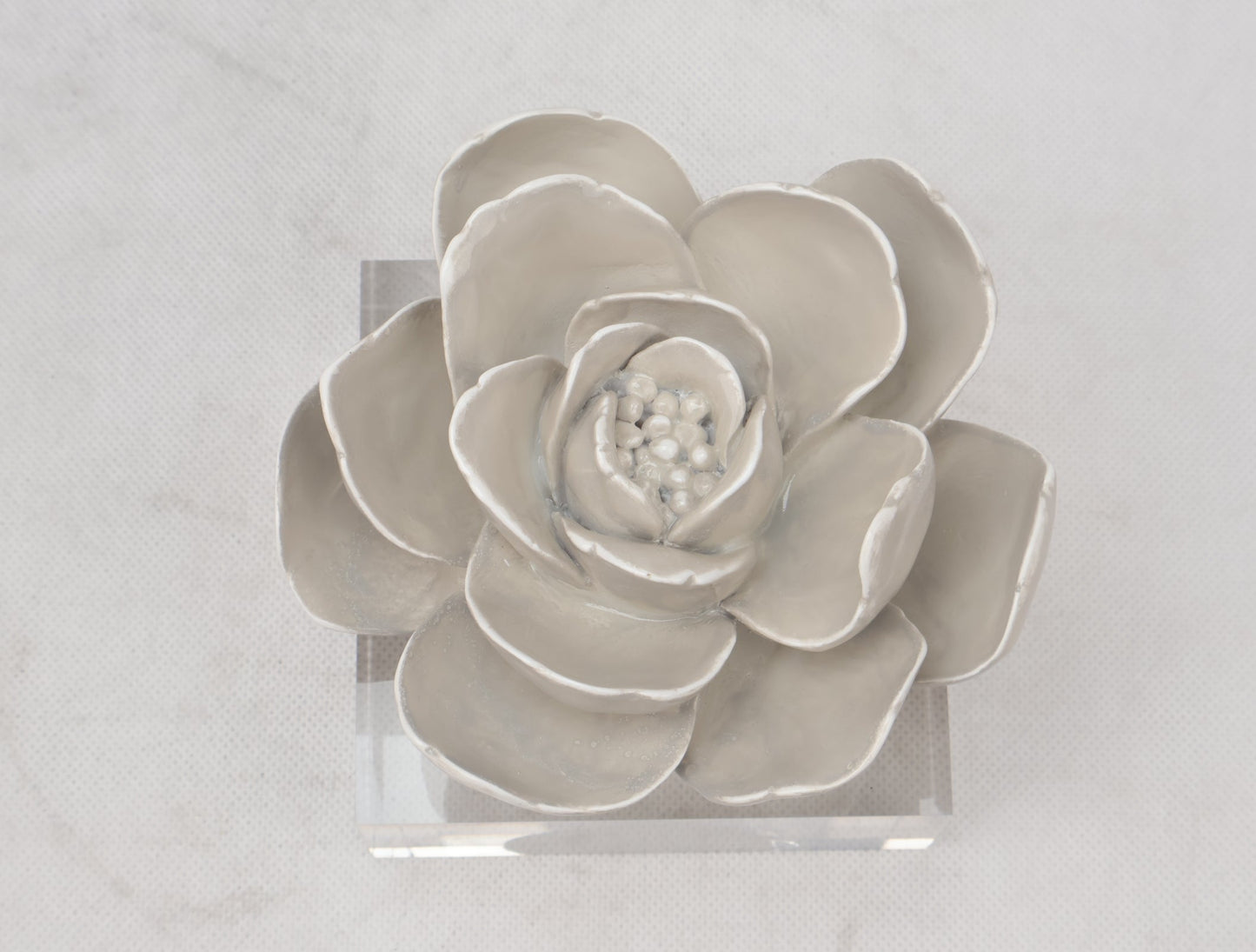86 Resin Floral W/ Acrylic Base : Grey Camelia