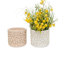 Set/2 Asst Flower Embossed Planters w/Hole+Plug 18x18x16cm