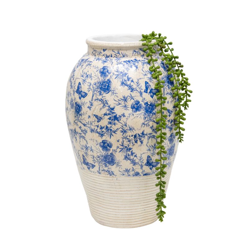 Glazed Blue Stoneware-Look Vase 27x27x43cm