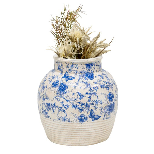 Glazed Blue Stoneware-Look Vase 24x24x25cm