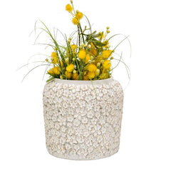 White Flower Embossed Planter w/Hole+Plug 25x25x24cm