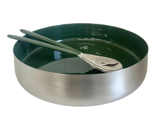 88D Silver/Forest Enamel Bowl Straight Edge 30Cm