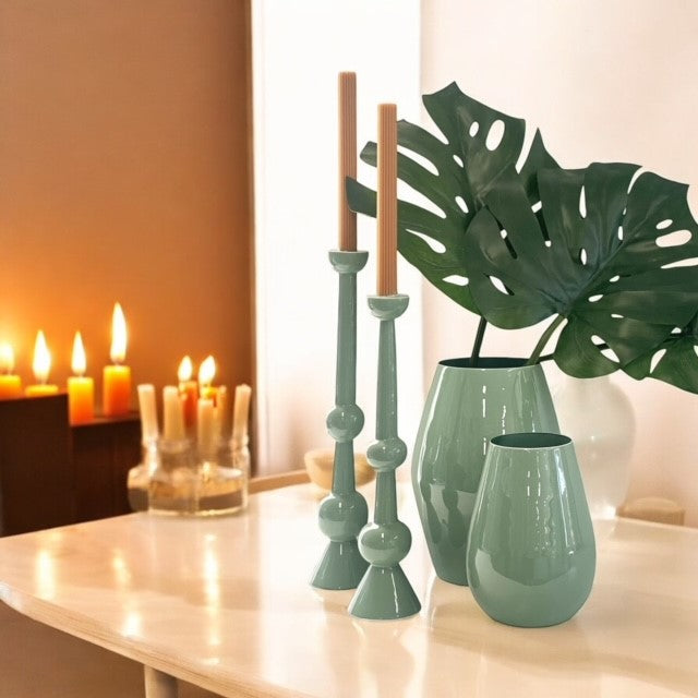 88K Enamelled Green Candlestick Large 44Cm
