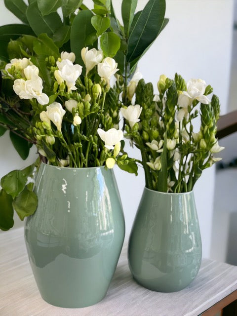 88G Enamelled Green Sculptural Vase 29Cm