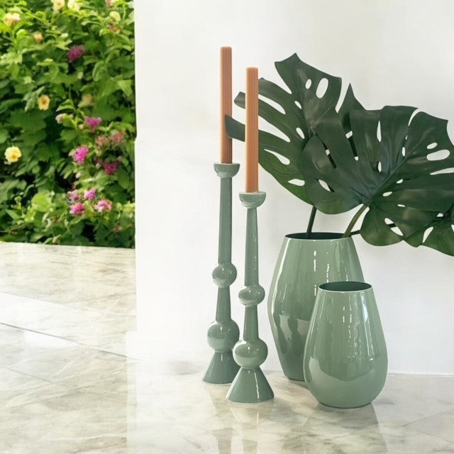 88K Enamelled Green Candlestick Large 44Cm