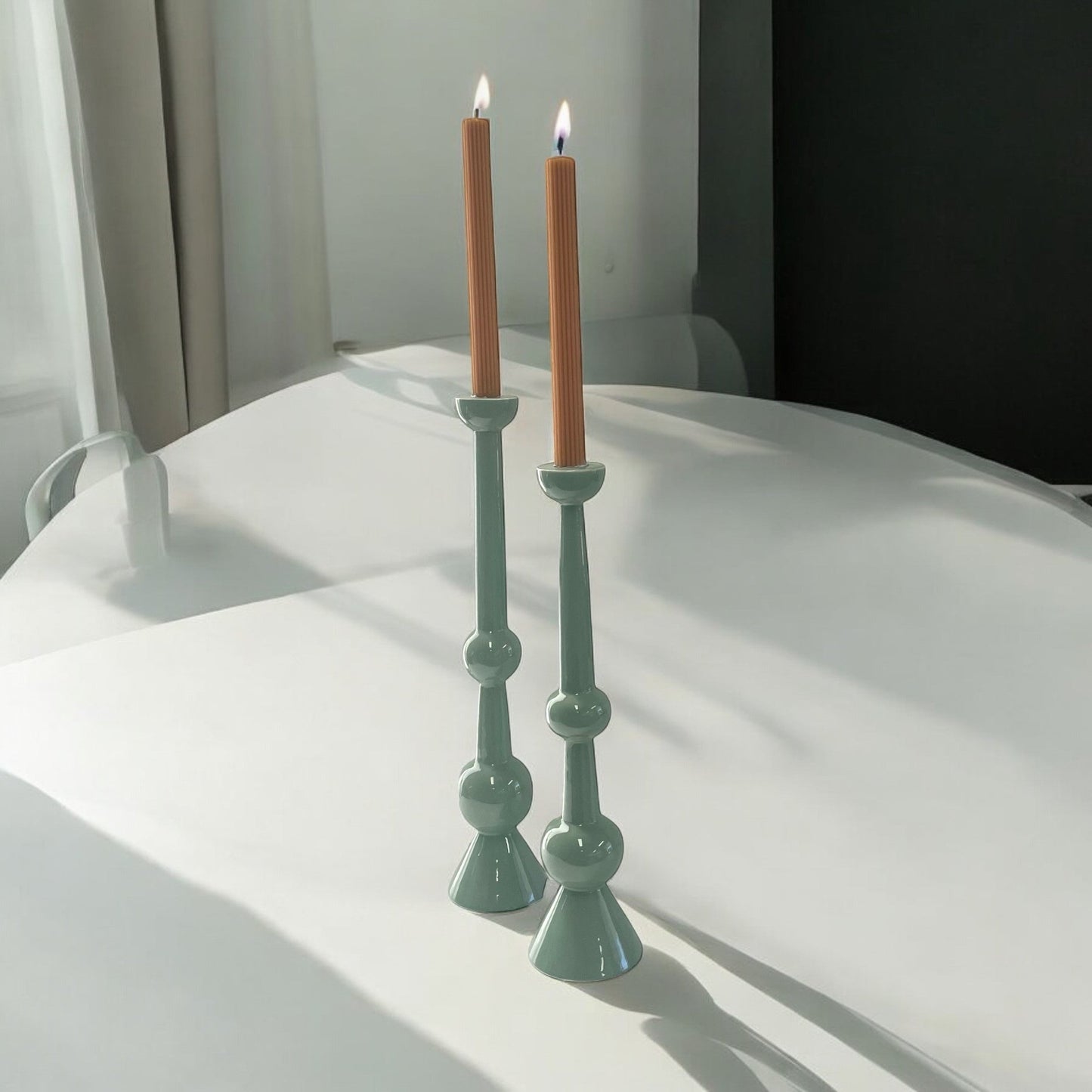 88K Enamelled Green Candlestick Large 44Cm