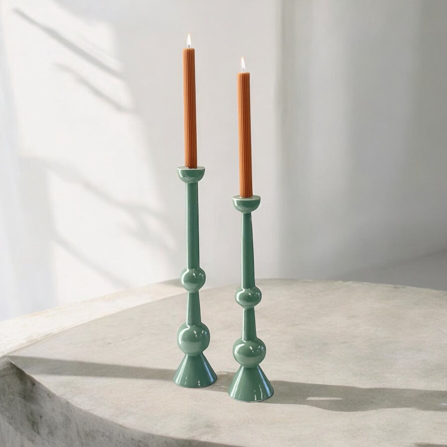 88K Enamelled Green Candlestick Large 44Cm