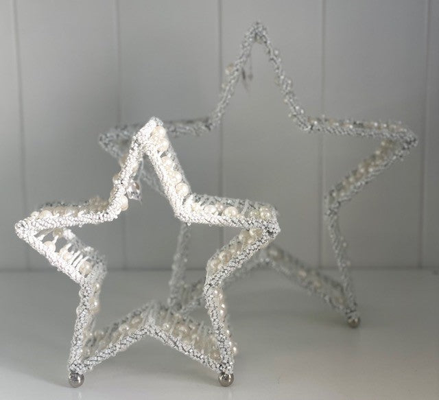 8H - Beaded Standing Star Small White