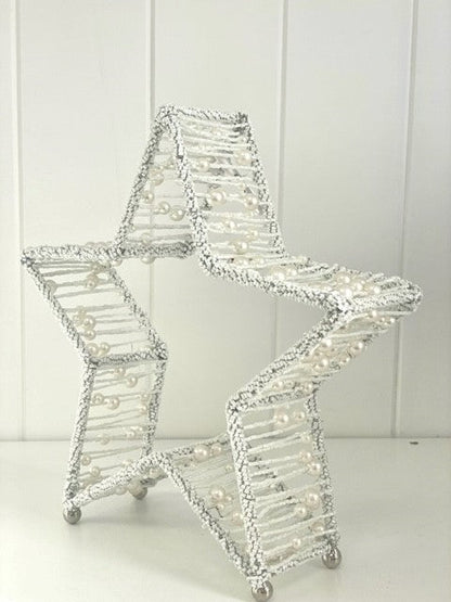 8J - Beaded Standing Star Large White