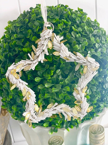 8M - Beaded Star White/Gold Crystals