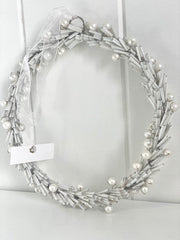 8P - Beaded Round Wreath White Pearls
