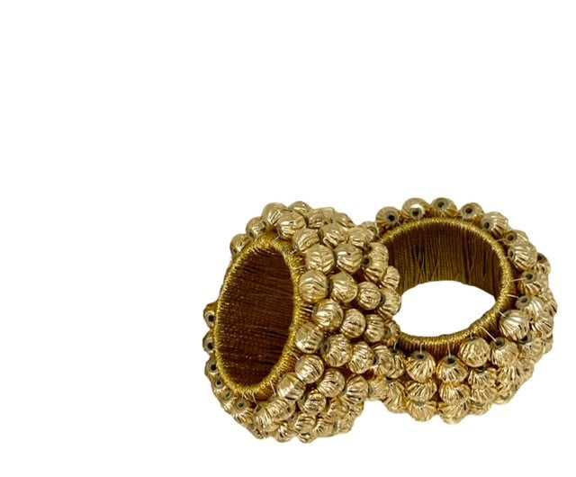 8Q - Gold Round Beaded Napkin Ring: Set Of 12