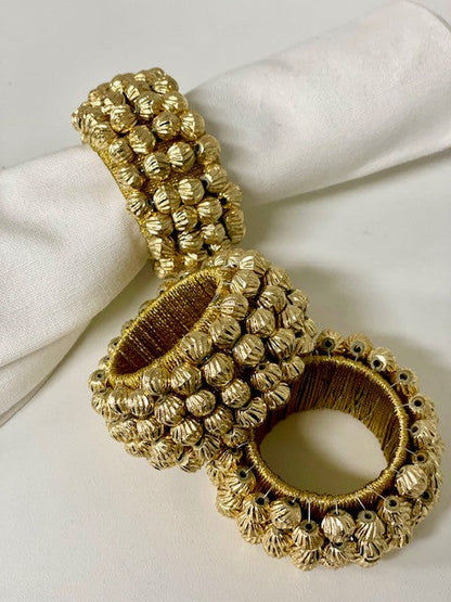8Q - Gold Round Beaded Napkin Ring: Set Of 12