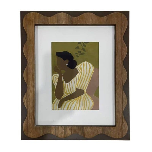Sitting Lady in Striped Dress Framed Wall Art 30.5x2.5x36.5cm