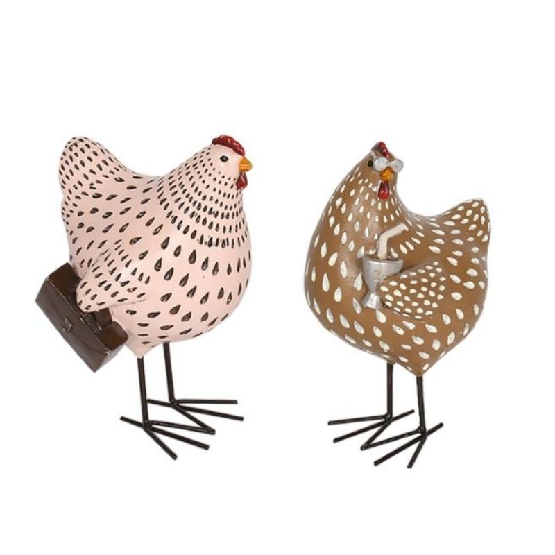 Set/2 Asst 'Busy' Chooks Ornaments 10x6x15.5/10x6x14.5cm