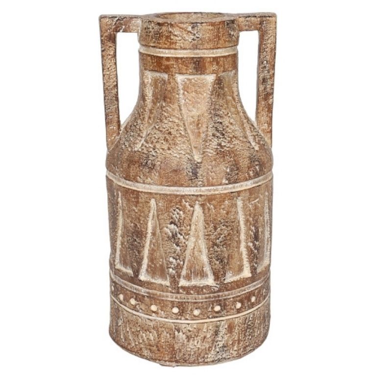Aged Tribal Style Decorative Urn/Dried Flower Vase 24x24x46cm