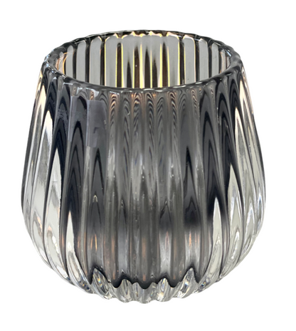 92 - Glass Tealight Holder Round Smoke Rib