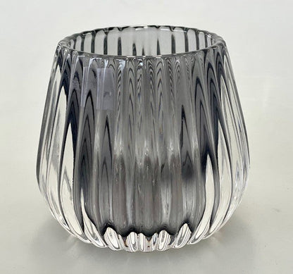 92 - Glass Tealight Holder Round Smoke Rib
