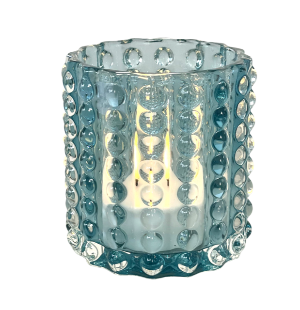 92B - Glass Tealight Holder Aqua Bobble