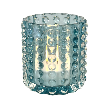 92B - Glass Tealight Holder Aqua Bobble