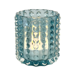 92B - Glass Tealight Holder Aqua Bobble