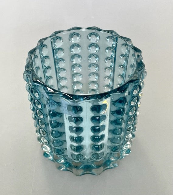 92B - Glass Tealight Holder Aqua Bobble