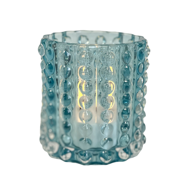 92B - Glass Tealight Holder Aqua Bobble