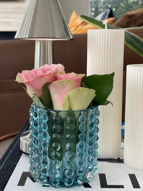 92B - Glass Tealight Holder Aqua Bobble