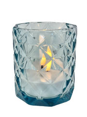 92C - Glass Tealight Holder Aqua Diamond
