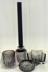 92K - Glass Star Tealight Holder Smoke/Gold