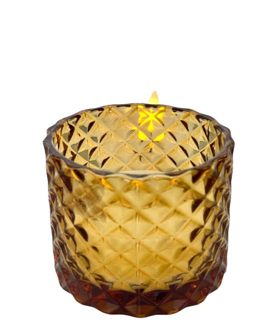 92E - Glass Tealight Holder Honey Diamond