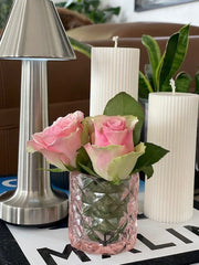 92F - Glass Tealight Holder Pink Diamond