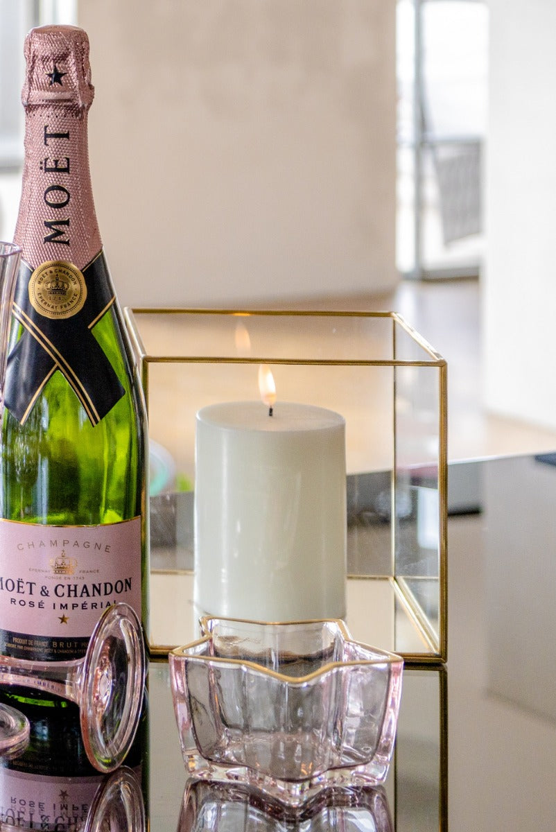 100H - Square Candle Holder Glass/Gold