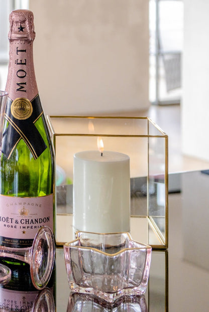 100H - Square Candle Holder Glass/Gold